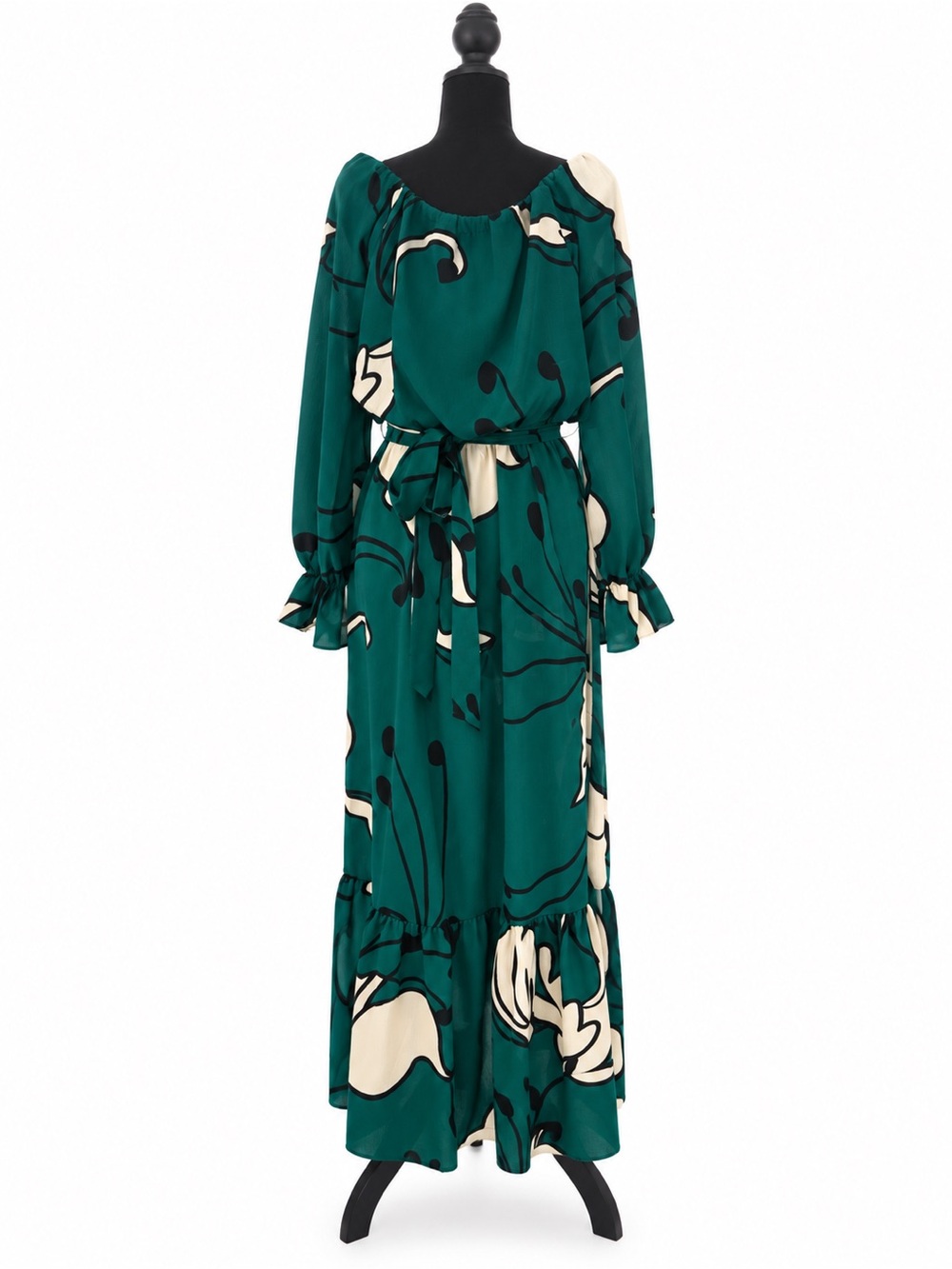 Premier Teal Floral Maxi Dress with Cream Accents